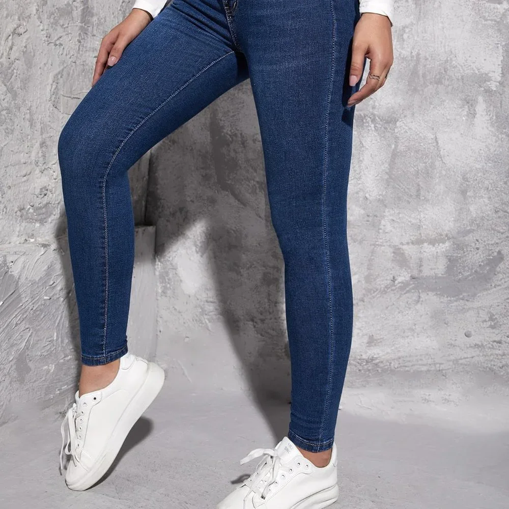 Drop Waist Skinny Jeans, Women Drop waist jeans Dark wash - Picture 5 of 6